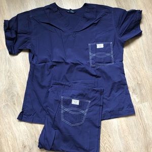 Blue Sky Scrub Set. Drawstring pant with single stitched pocket. Matching top.